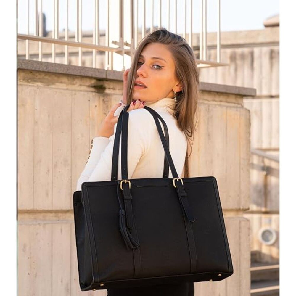 Laptop Bag For Women, 15.6 Inch Work Tote Bags, PU Leather, 3 Layer Compartments
